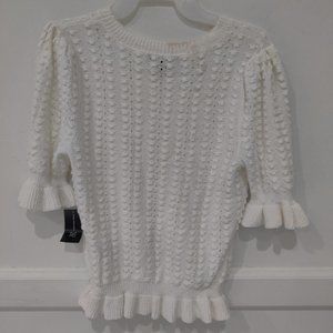 SOILED INC Womens White Ribbed Patterned Jewel Neck White Size M $70 2A026